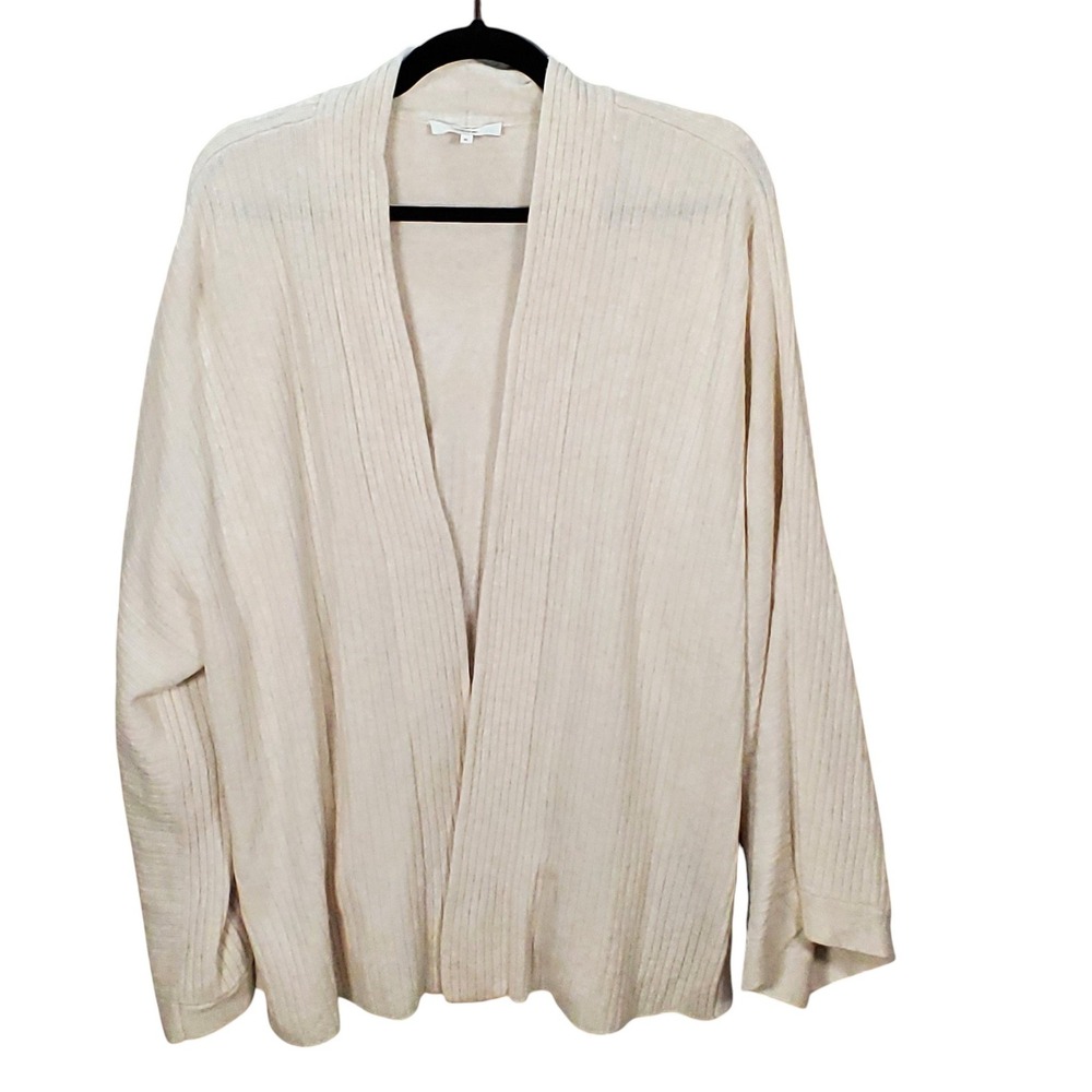 Vince Wool Cashmere Cardigan Sweater Womens XL Cream Ribbed Open Front